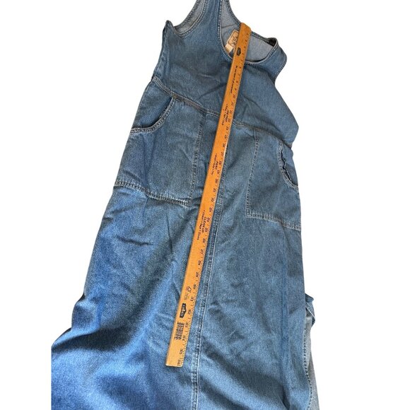 Vtg AMI Womens L Denim Jumper Maxi Dress Cotton Country Modest Teacher Y2K Read - Picture 2 of 10